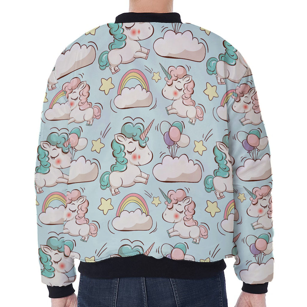 Cute Rainbow Unicorn Pattern Print Zip Sleeve Bomber Jacket