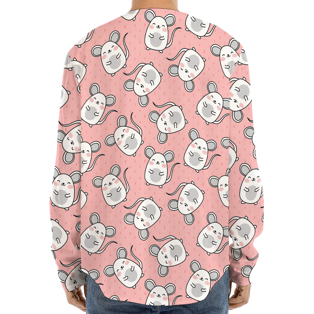 Cute Rat Pattern Print Long Sleeve Baseball Jersey