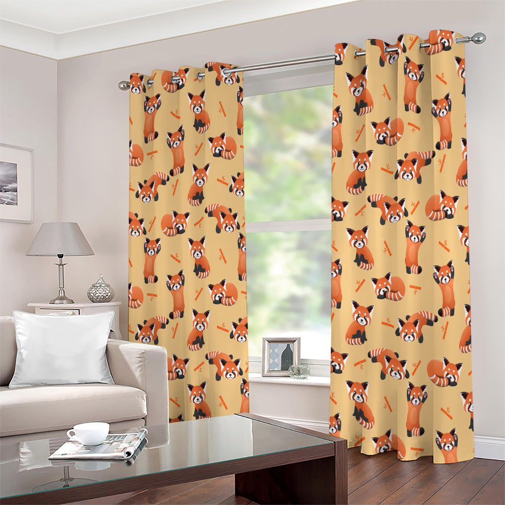 Cute Red Panda And Bamboo Pattern Print Extra Wide Grommet Curtains