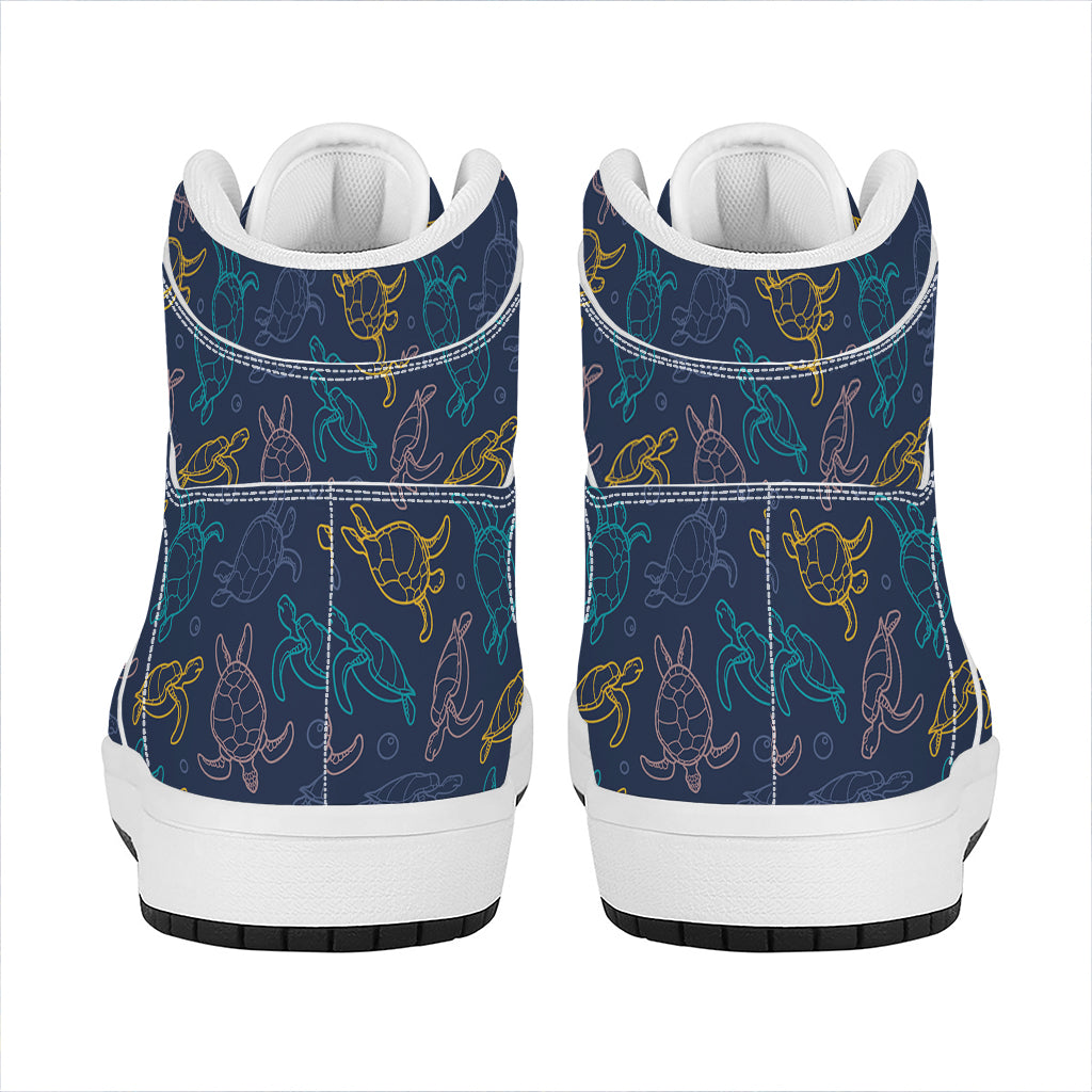 Cute Sea Turtle Pattern Print High Top Leather Sneakers