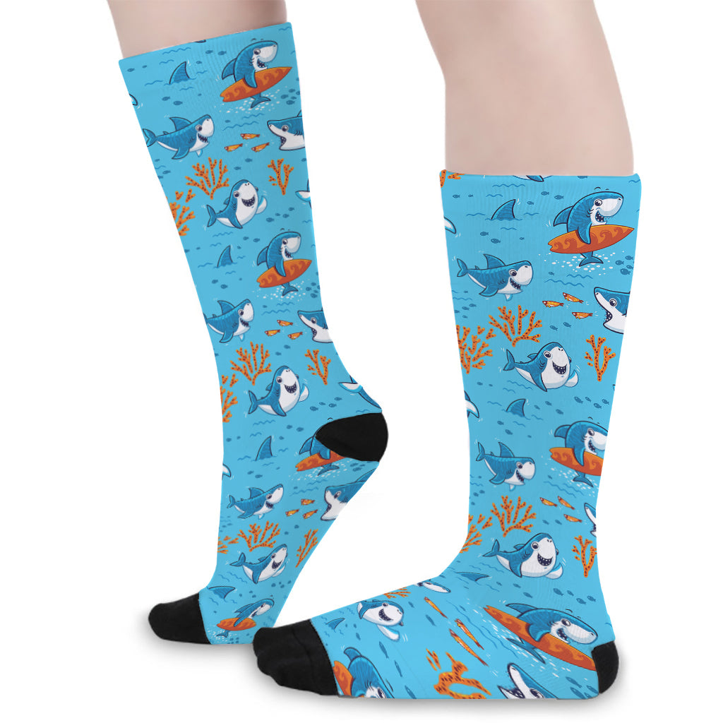 Cute Shark Pattern Print Long Socks