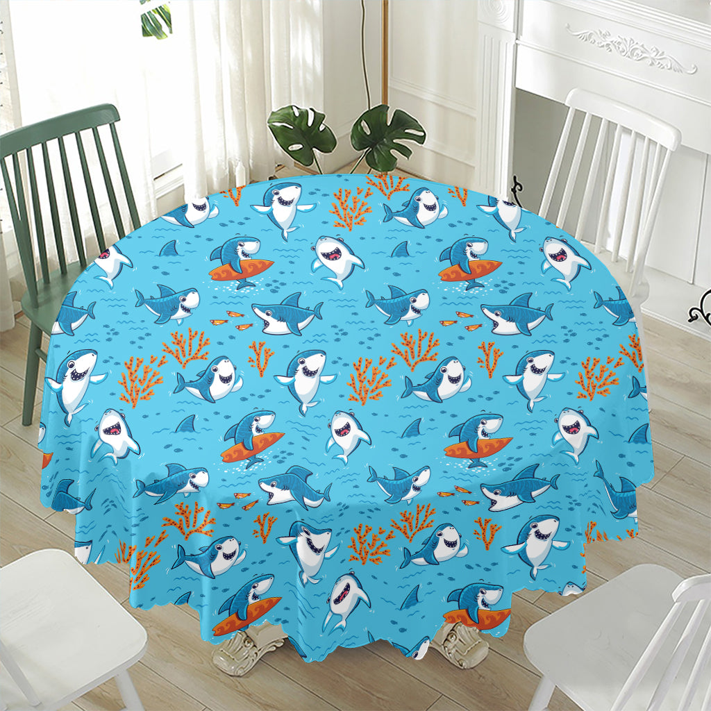 Cute Shark Pattern Print Waterproof Round Tablecloth