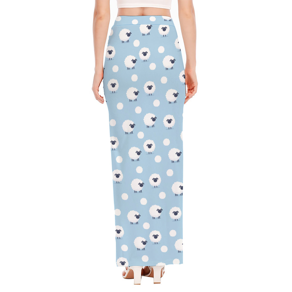 Cute Sheep Pattern Print High Slit Maxi Skirt