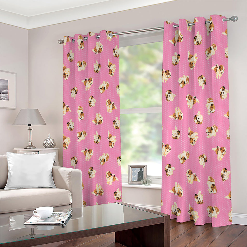 Cute Shih Tzu Pattern Print Extra Wide Grommet Curtains
