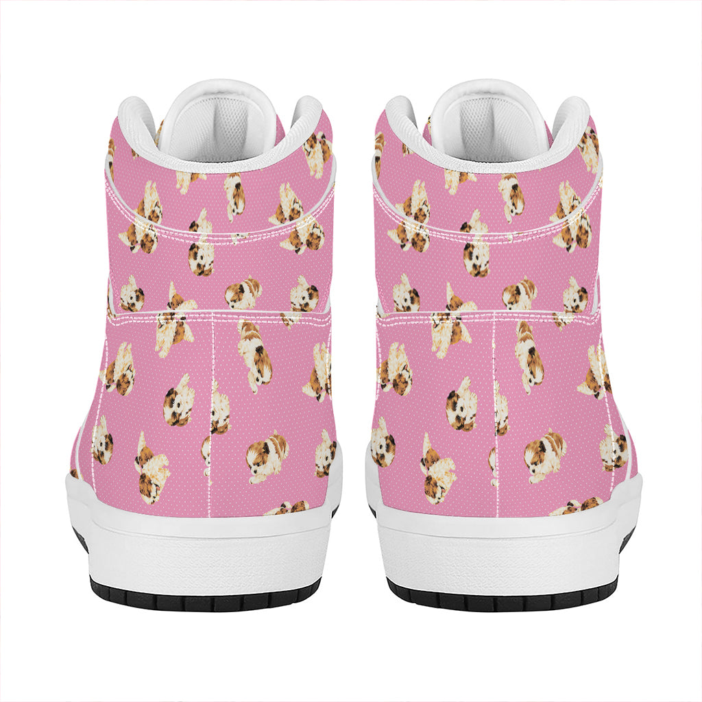 Cute Shih Tzu Pattern Print High Top Leather Sneakers