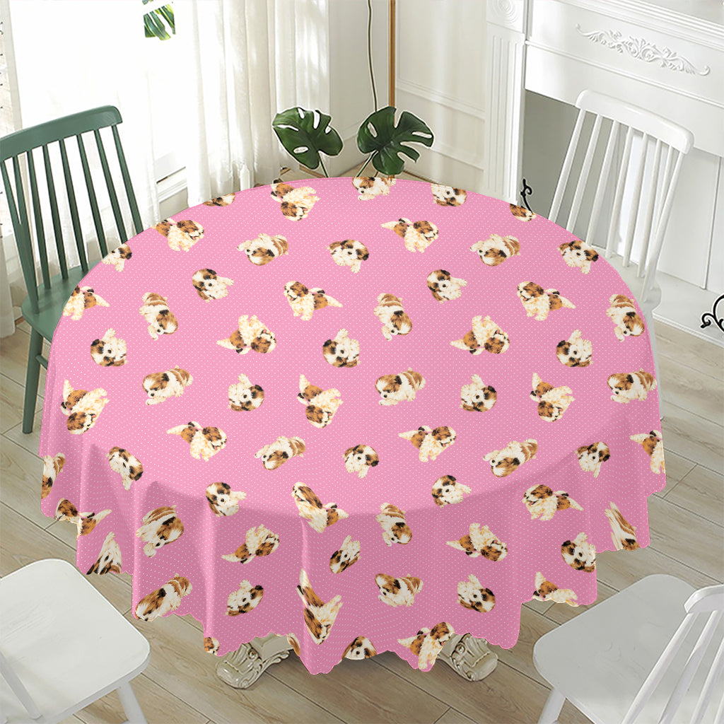 Cute Shih Tzu Pattern Print Waterproof Round Tablecloth