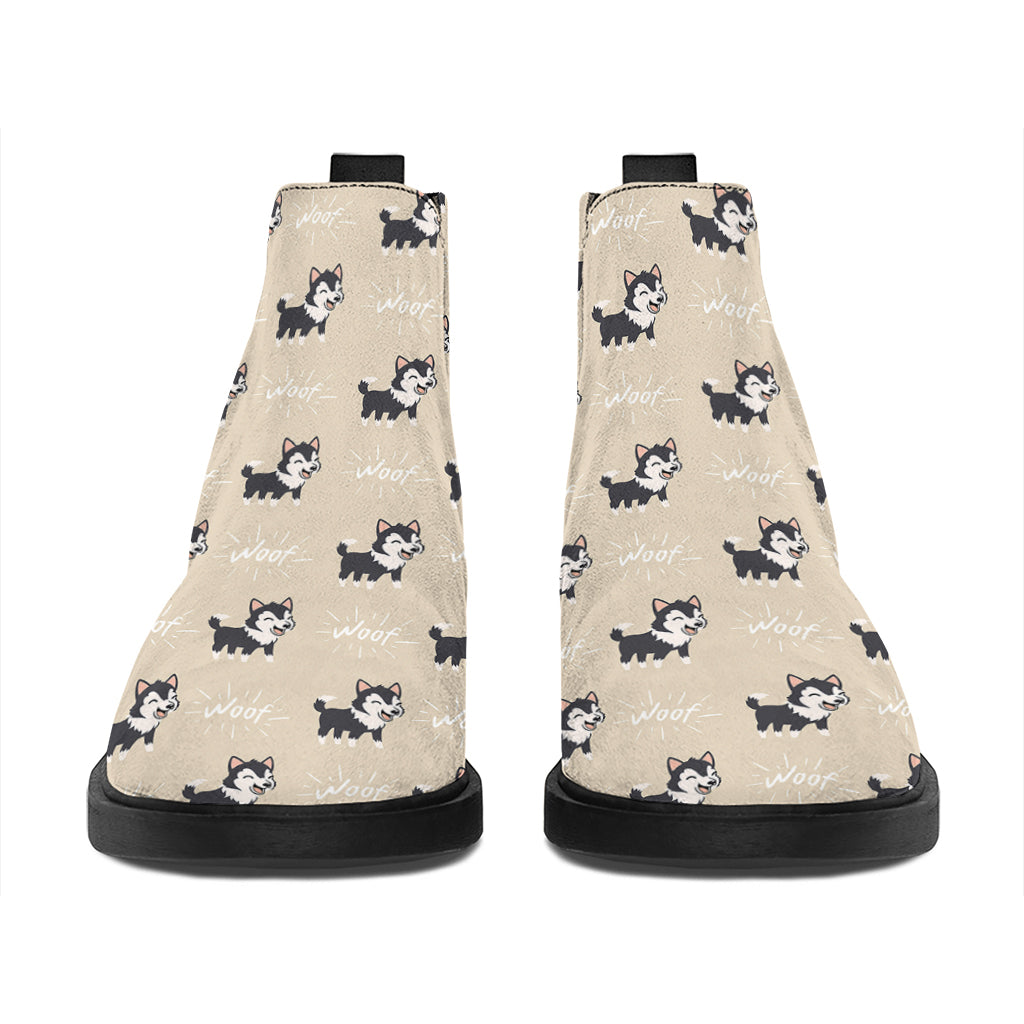 Cute Siberian Husky Pattern Print Flat Ankle Boots