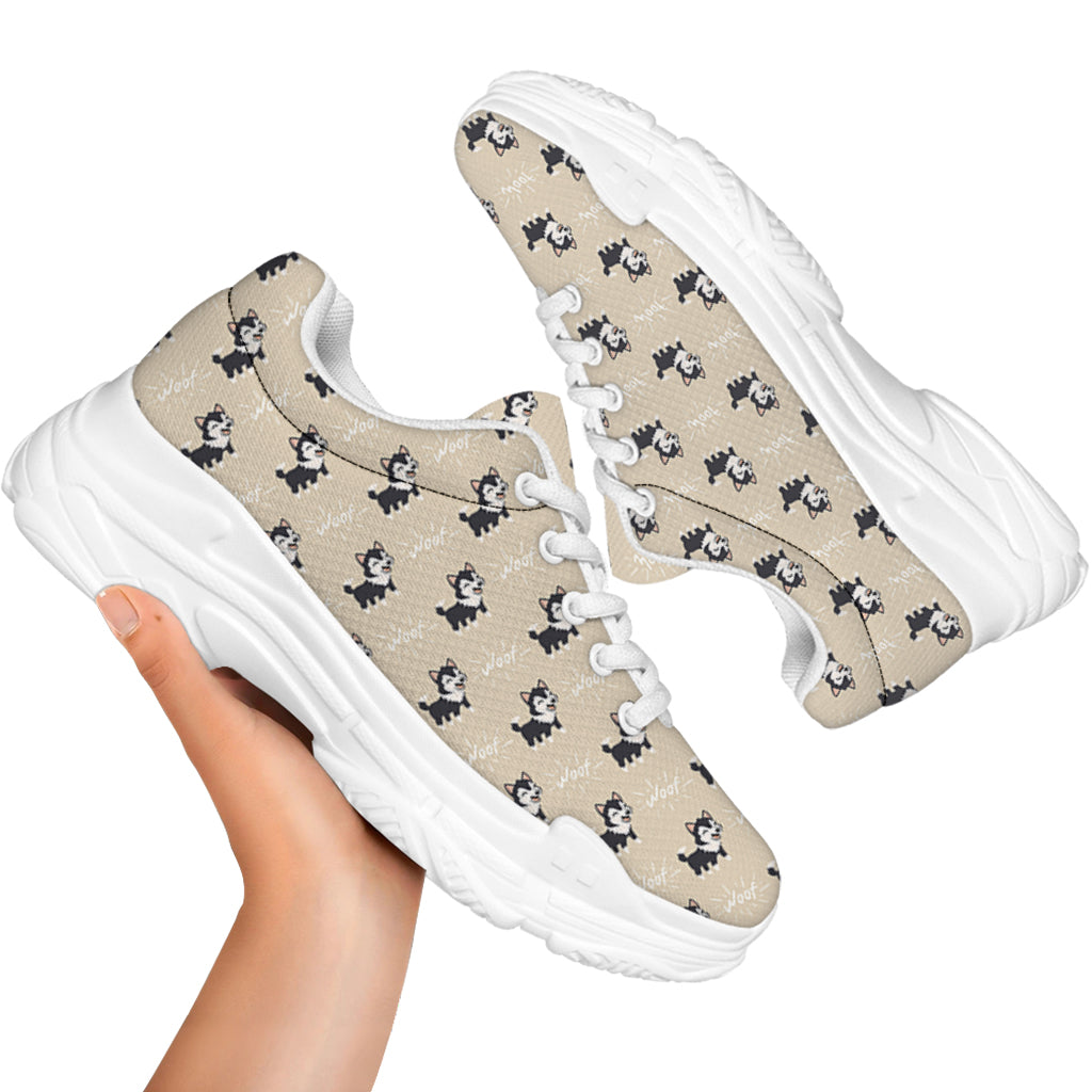Cute Siberian Husky Pattern Print White Chunky Shoes