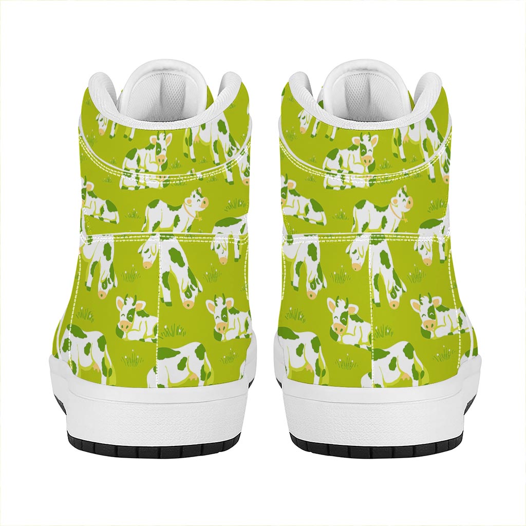 Cute Smiley Cow Pattern Print High Top Leather Sneakers