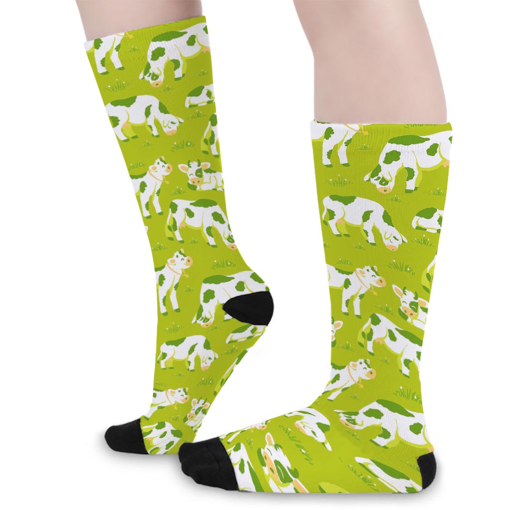 Cute Smiley Cow Pattern Print Long Socks