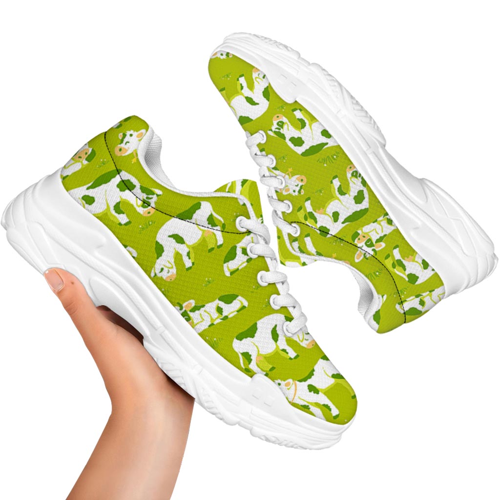 Cute Smiley Cow Pattern Print White Chunky Shoes