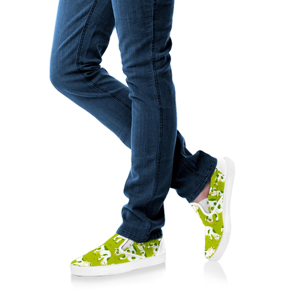 Cute Smiley Cow Pattern Print White Slip On Sneakers