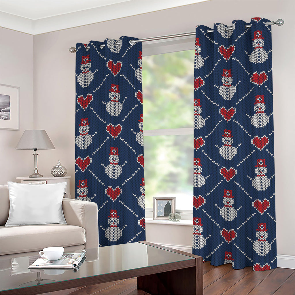 Cute Snowman Knitted Pattern Print Grommet Curtains