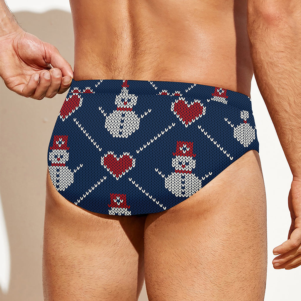 Cute Snowman Knitted Pattern Print Men's Swim Briefs