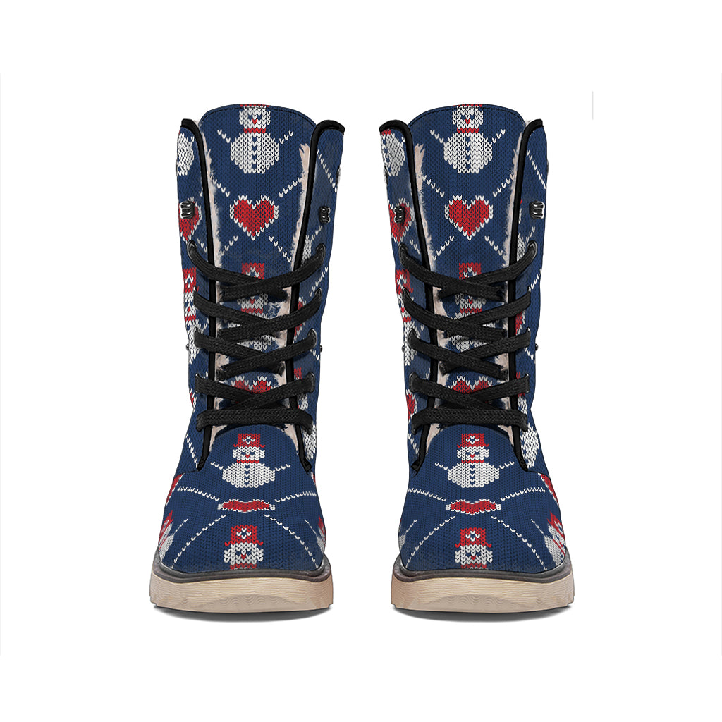 Cute Snowman Knitted Pattern Print Winter Boots