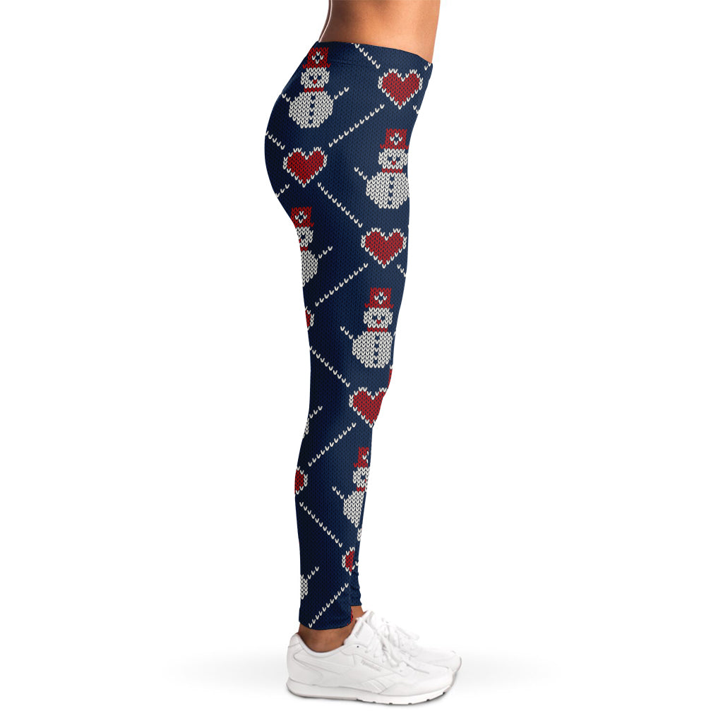 Cute Snowman Knitted Pattern Print Women's Leggings