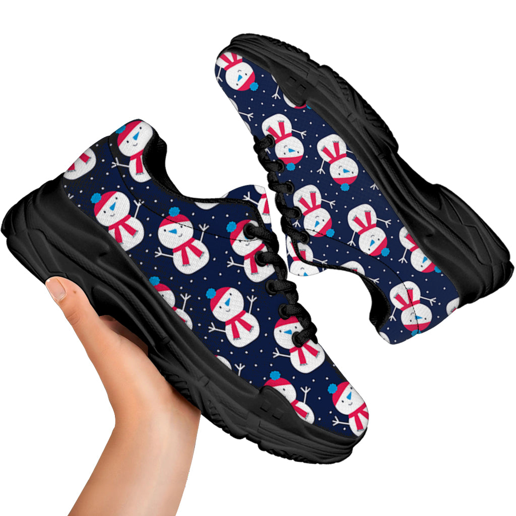 Cute Snowman Pattern Print Black Chunky Shoes