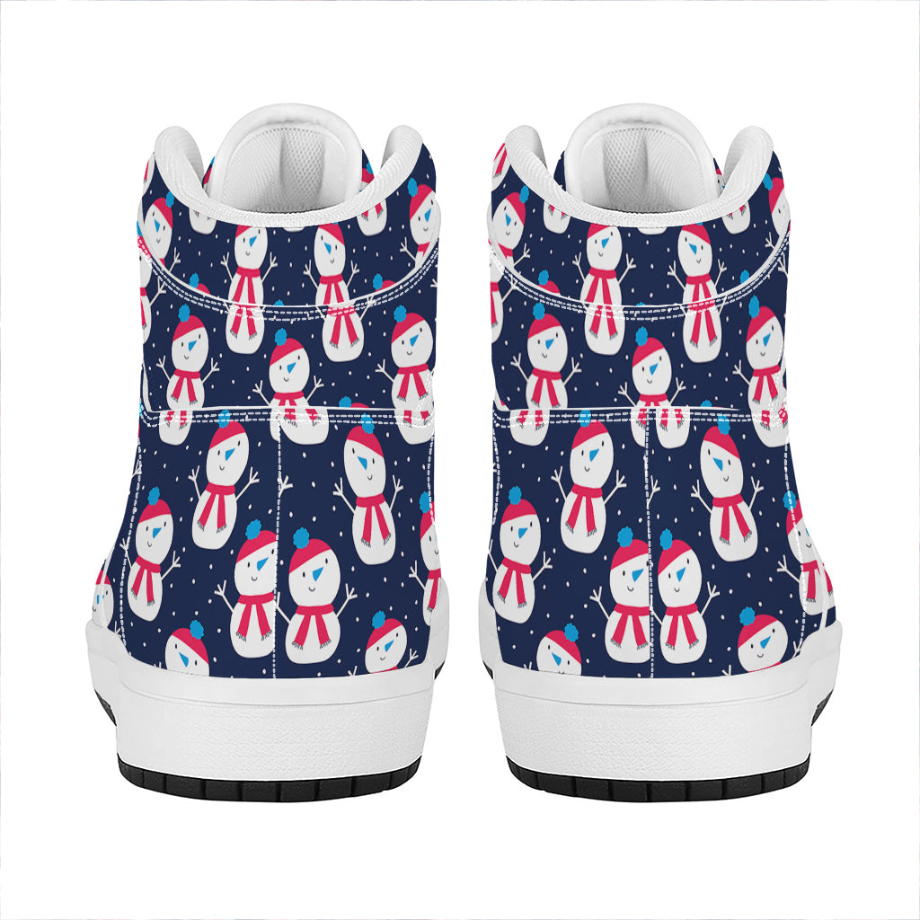 Cute Snowman Pattern Print High Top Leather Sneakers