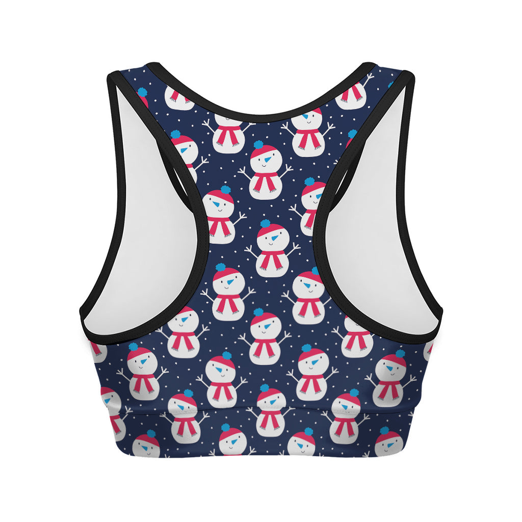 Cute Snowman Pattern Print Women's Sports Bra