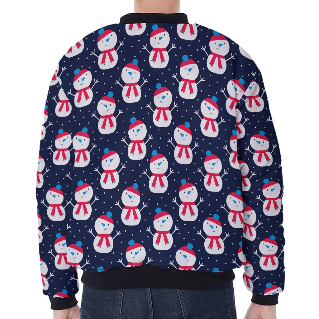 Cute Snowman Pattern Print Zip Sleeve Bomber Jacket
