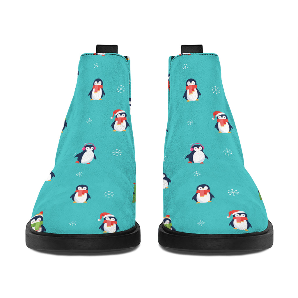 Cute Snowy Penguin Pattern Print Flat Ankle Boots