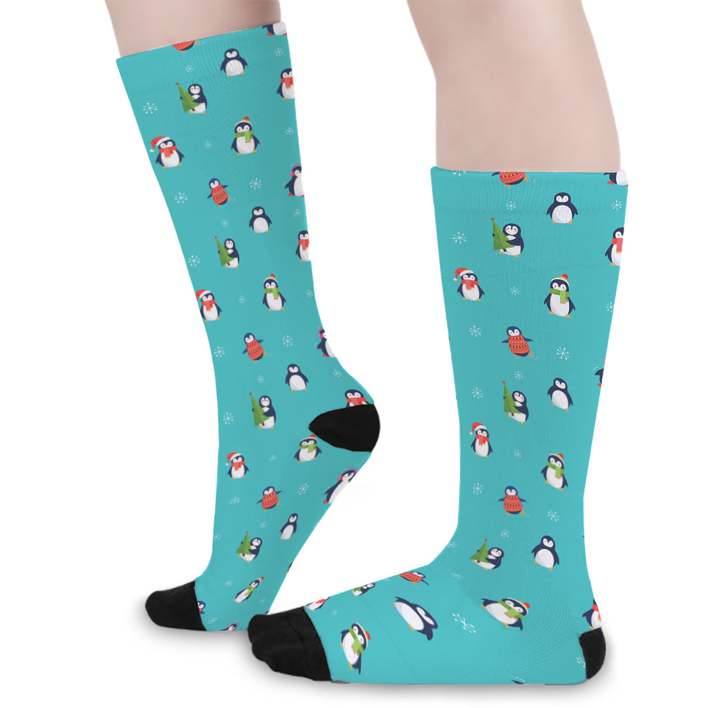 Cute Snowy Penguin Pattern Print Long Socks