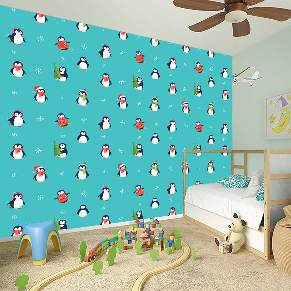 Cute Snowy Penguin Pattern Print Wall Sticker