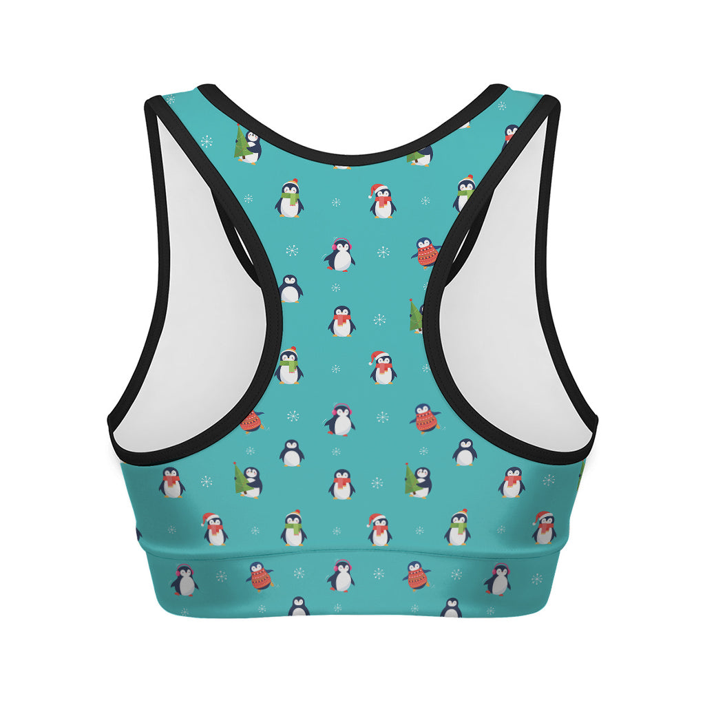 Cute Snowy Penguin Pattern Print Women's Sports Bra