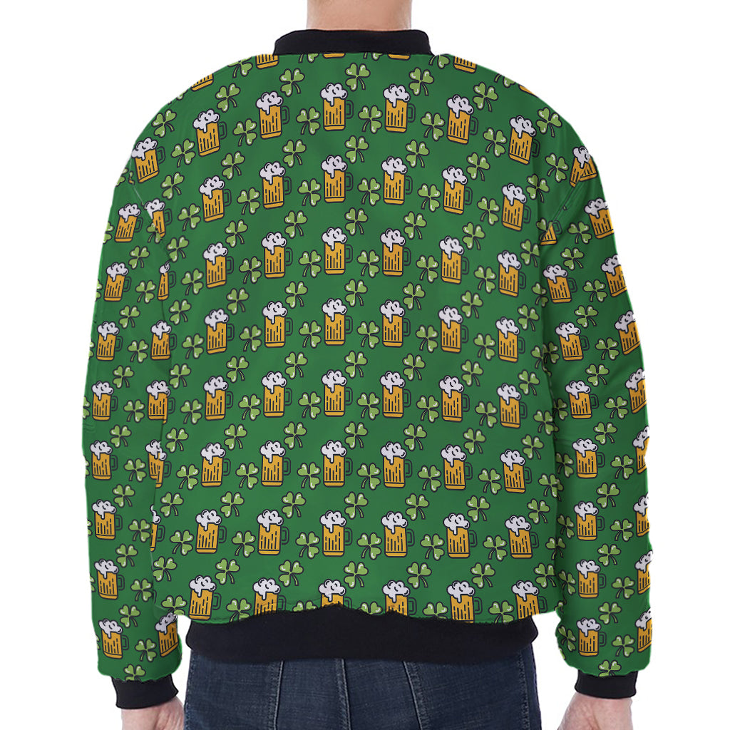 Cute St. Patrick's Day Pattern Print Zip Sleeve Bomber Jacket