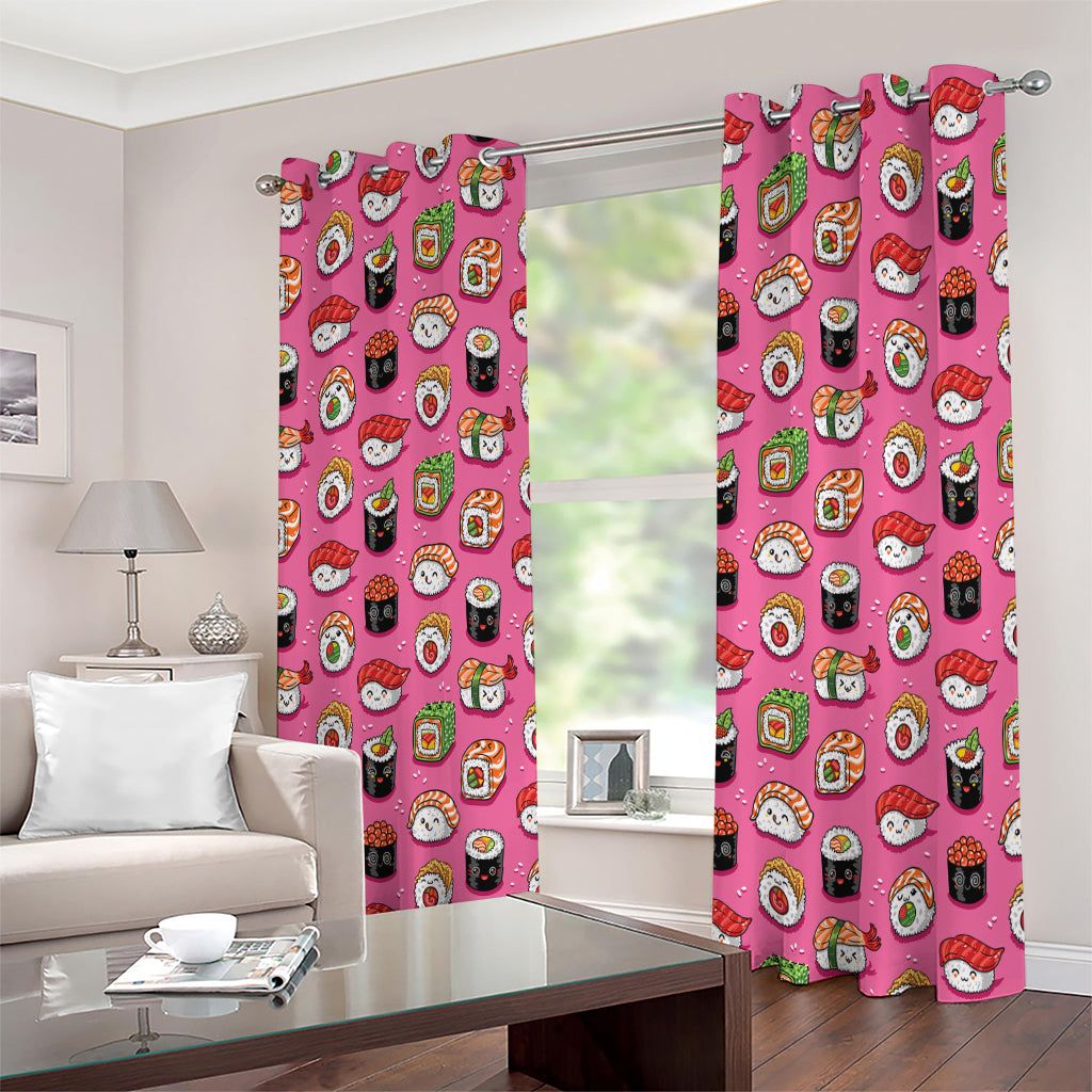 Cute Sushi And Rolls Pattern Print Extra Wide Grommet Curtains