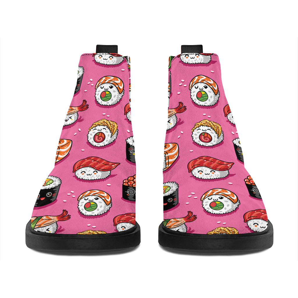Cute Sushi And Rolls Pattern Print Flat Ankle Boots