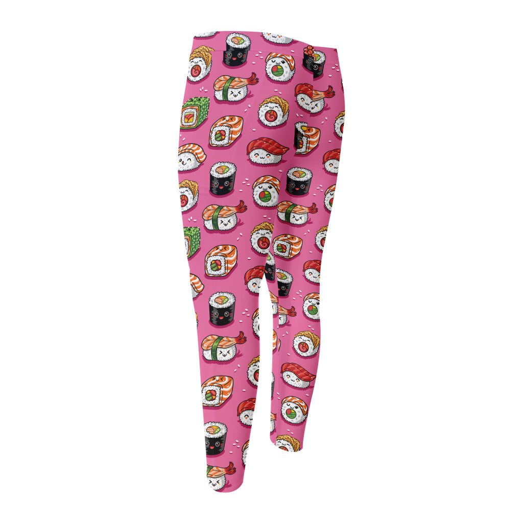 Cute Sushi And Rolls Pattern Print Men's Compression Pants