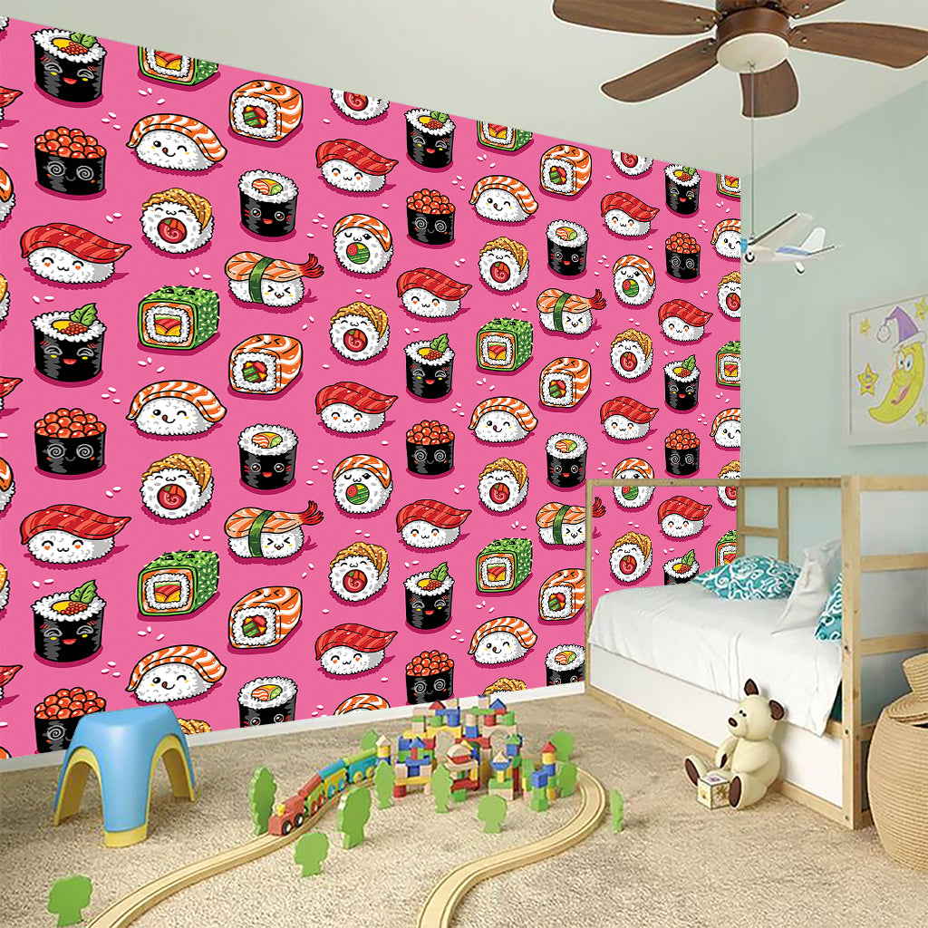 Cute Sushi And Rolls Pattern Print Wall Sticker