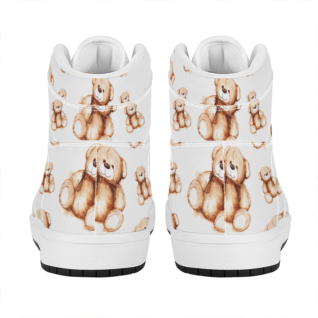 Cute Teddy Bear Pattern Print High Top Leather Sneakers