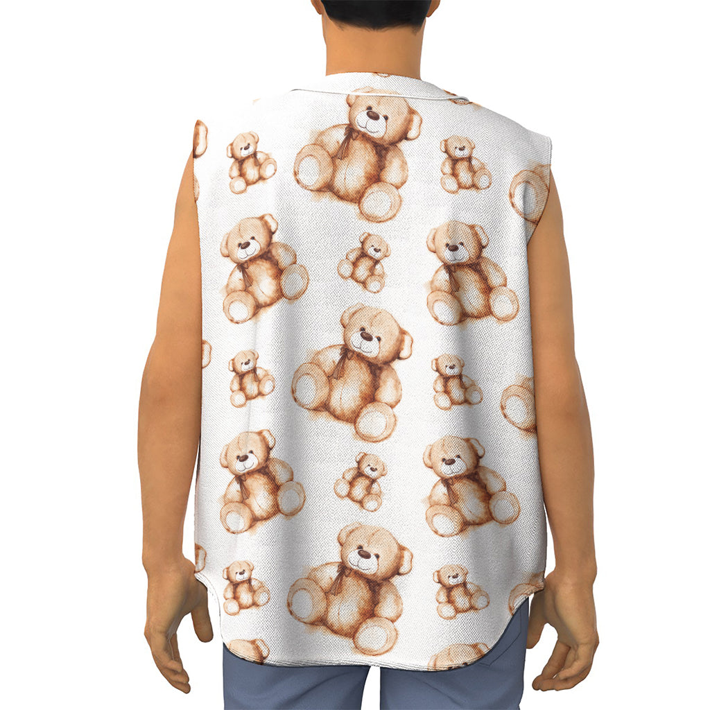 Cute Teddy Bear Pattern Print Sleeveless Baseball Jersey