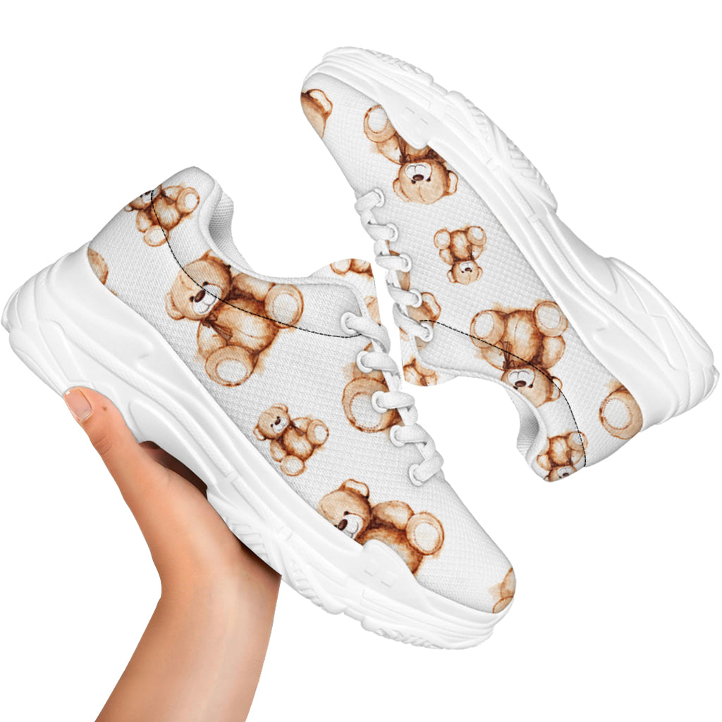 Cute Teddy Bear Pattern Print White Chunky Shoes