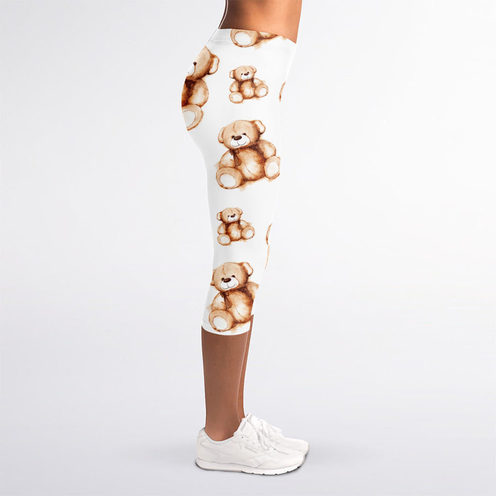 Cute Teddy Bear Pattern Print Women's Capri Leggings