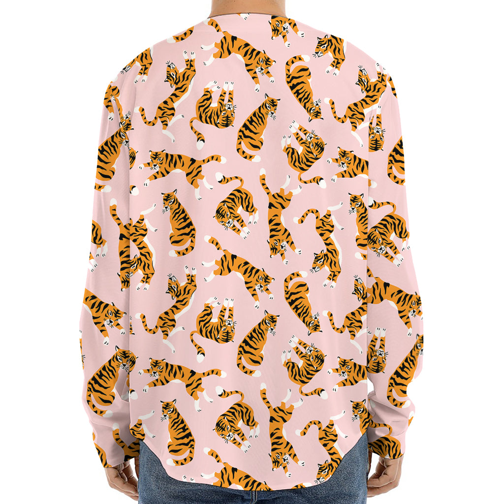 Cute Tiger Pattern Print Long Sleeve Baseball Jersey