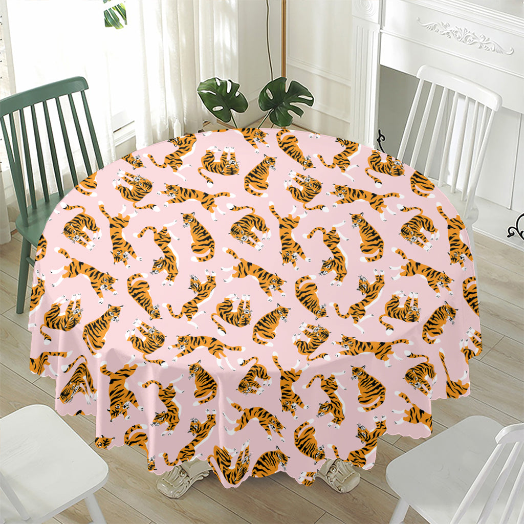 Cute Tiger Pattern Print Waterproof Round Tablecloth