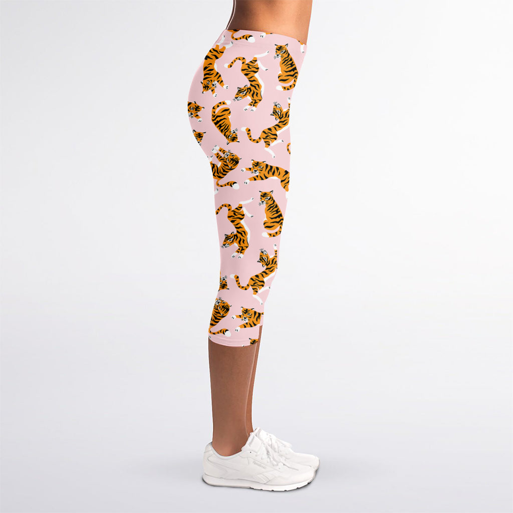 Cute Tiger Pattern Print Women's Capri Leggings