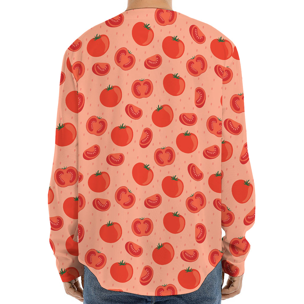 Cute Tomato Pattern Print Long Sleeve Baseball Jersey