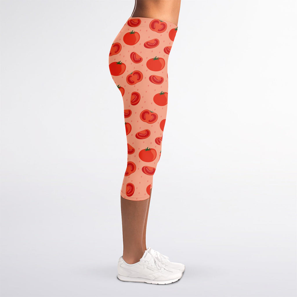 Cute Tomato Pattern Print Women's Capri Leggings