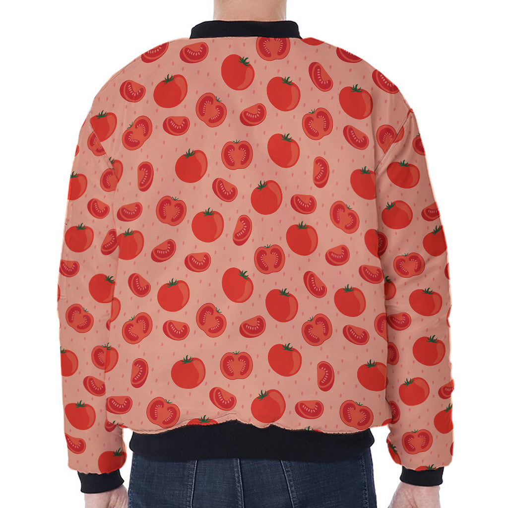 Cute Tomato Pattern Print Zip Sleeve Bomber Jacket