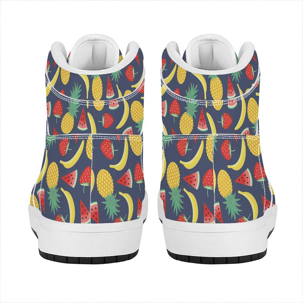 Cute Tropical Fruits Pattern Print High Top Leather Sneakers