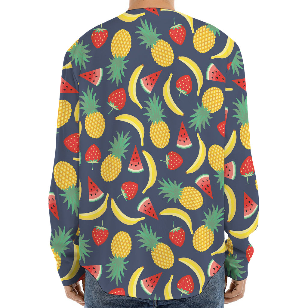 Cute Tropical Fruits Pattern Print Long Sleeve Baseball Jersey