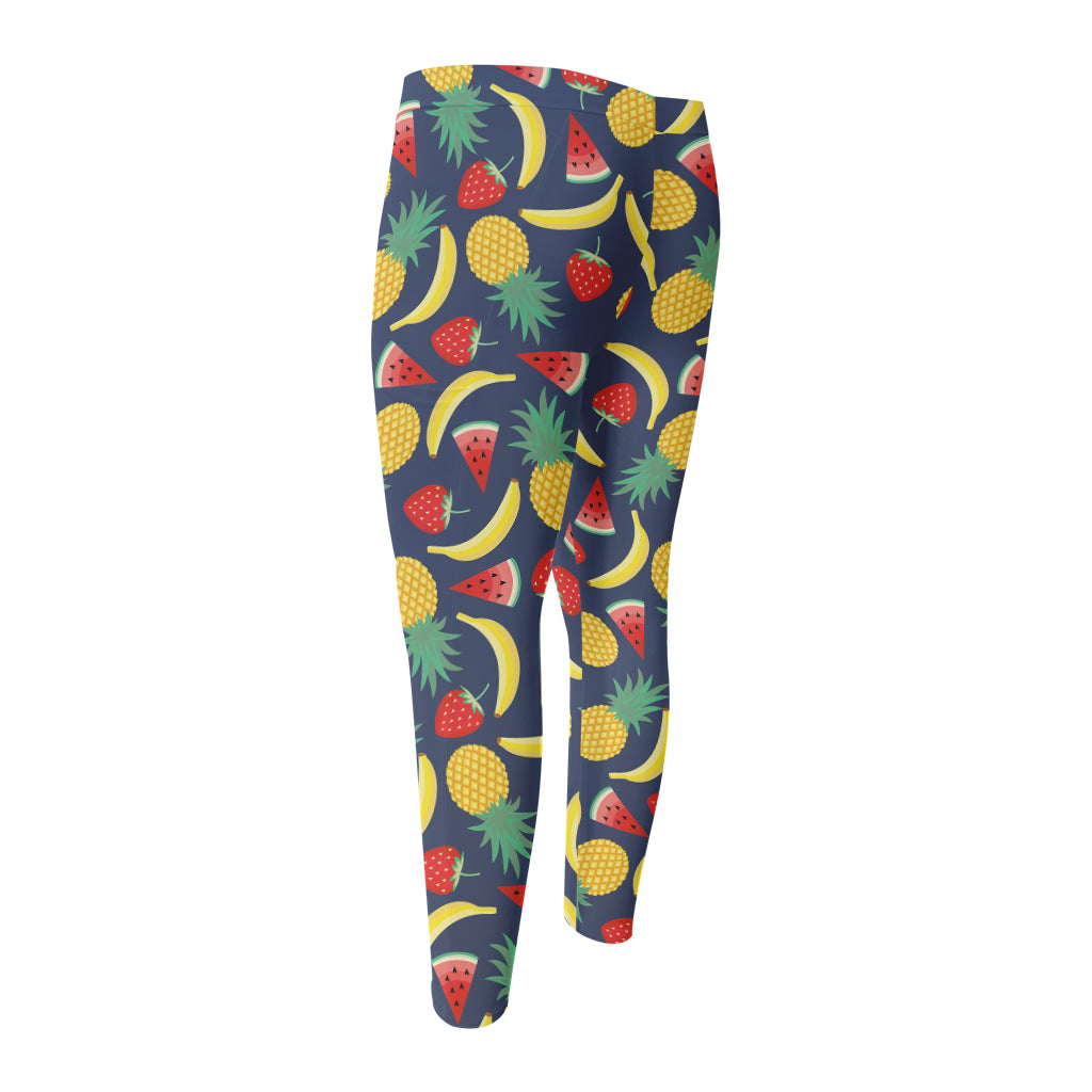 Cute Tropical Fruits Pattern Print Men's Compression Pants