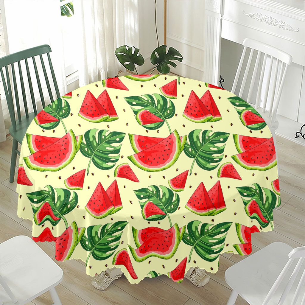 Cute Tropical Watermelon Pattern Print Waterproof Round Tablecloth