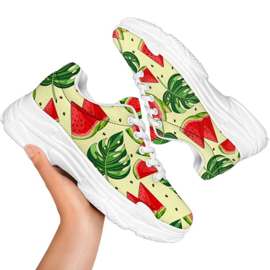 Cute Tropical Watermelon Pattern Print White Chunky Shoes