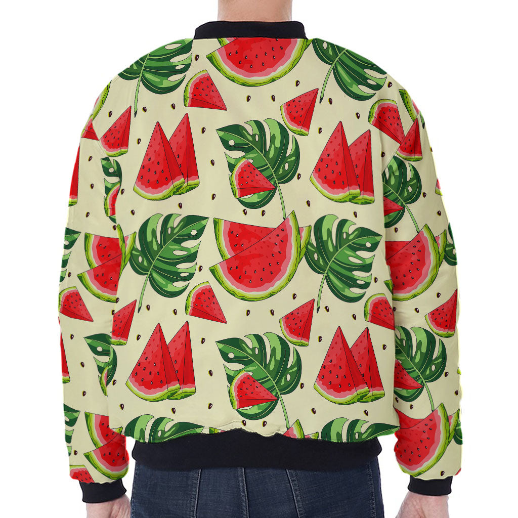 Cute Tropical Watermelon Pattern Print Zip Sleeve Bomber Jacket
