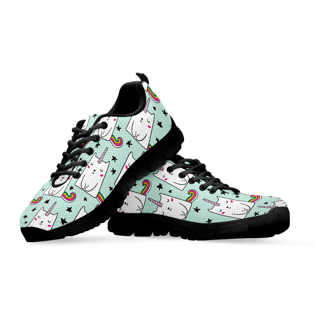 Cute Unicorn Cat Pattern Print Black Running Shoes